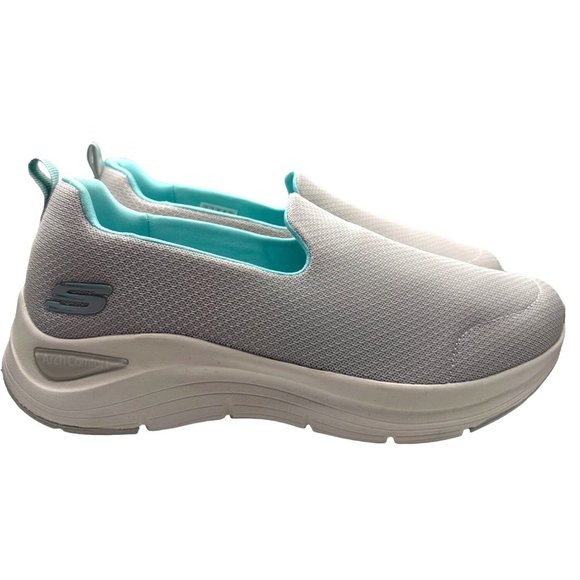 Skechers Sneakers Womens Size 10 Gray Teal Arch Comfort Athletic Slip On Shoes - Picture 1 of 11